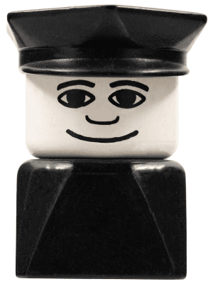LEGO Duplo 2 x 2 x 2 Figure Brick Early Male on Black Base Black Police Hat (dupfig002) Duplo Minifigure