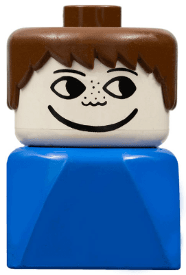 LEGO Duplo 2 x 2 x 2 Figure Brick Early Male on Blue Base Brown Hair Freckles (dupfig004) Duplo Minifigure