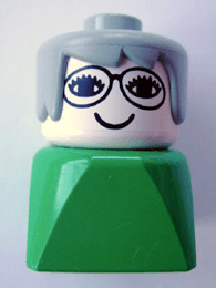 LEGO Duplo 2 x 2 x 2 Figure Brick Early Female on Green Base Gray Hair Glasses (Grandmother) (dupfig006) minifigure