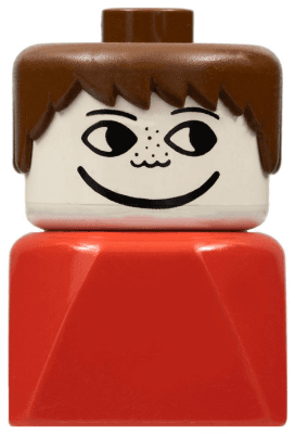 LEGO Duplo 2 x 2 x 2 Figure Brick Early Male on Red Base Brown Hair Freckles (dupfig010) Duplo Minifigure