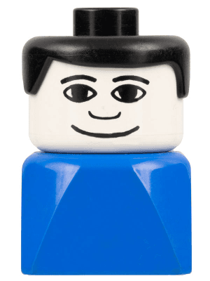 LEGO Duplo 2 x 2 x 2 Figure Brick Early Male on Blue Base Black Hair (dupfig013) Duplo Minifigure