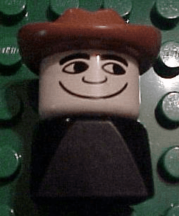 LEGO Duplo 2 x 2 x 2 Figure Brick Early Male on Black Base Fabuland Brown Western Hat Looking Le (dupfig014) Duplo Minifigure