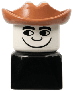 LEGO Duplo 2 x 2 x 2 Figure Brick Early Male on Black Base Fabuland Brown Western Hat Looking Right (dupfig014r) minifigure