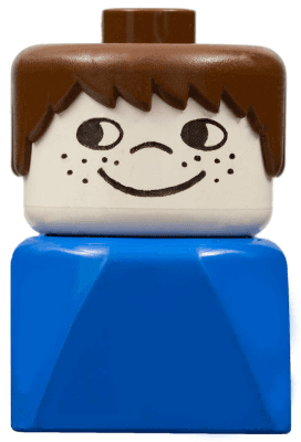 LEGO Duplo 2 x 2 x 2 Figure Brick Early Male on Blue Base Brown Hair Cheek Freckles (dupfig015) Duplo Minifigure