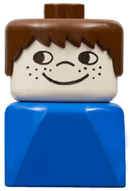 Duplo 2 x 2 x 2 Figure Brick Early, Male on Blue Base, Brown Hair, Cheek Freckles