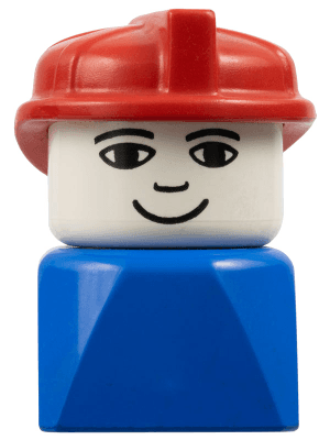 LEGO Duplo 2 x 2 x 2 Figure Brick Early Male on Blue Base Red Hat (Firefighter) (dupfig016) Duplo Minifigure