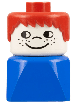 LEGO Duplo 2 x 2 x 2 Figure Brick Early Male on Blue Base Red Hair Cheek Freckles (dupfig018) Duplo Minifigure