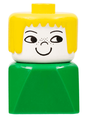 LEGO Duplo 2 x 2 x 2 Figure Brick Early Female on Green Base Yellow Hair Nose Freckles (dupfig019) Duplo Minifigure