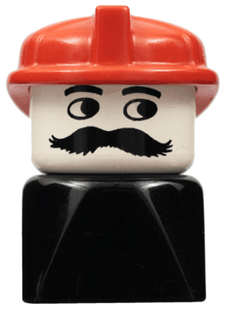 LEGO Duplo 2 x 2 x 2 Figure Brick Early Male on Black Base Moustache Red Hat (Firefighter) (dupfig022) minifigure