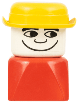 LEGO Duplo 2 x 2 x 2 Figure Brick Early Male on Red Base Yellow Derby Hat (dupfig023) minifigure