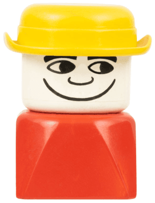 Duplo 2 x 2 x 2 Figure Brick Early, Male on Red Base, Yellow Derby Hat