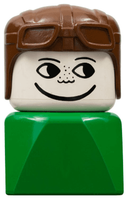 LEGO Duplo 2 x 2 x 2 Figure Brick Early Male on Green Base Brown Aviator Hat (dupfig025) minifigure
