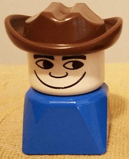 LEGO Duplo 2 x 2 x 2 Figure Brick Early Male on Blue Base Fabuland Brown Western Hat (dupfig026) minifigure