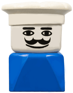 LEGO Duplo 2 x 2 x 2 Figure Brick Early Male on Blue Base Chef Hat Moustache (dupfig028) minifigure