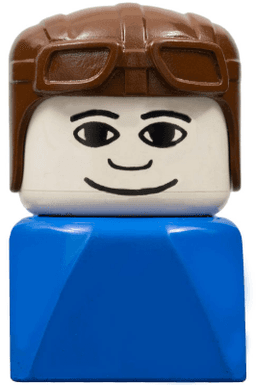 LEGO Duplo 2 x 2 x 2 Figure Brick Early Male on Blue Base Brown Aviator Hat (dupfig029) minifigure