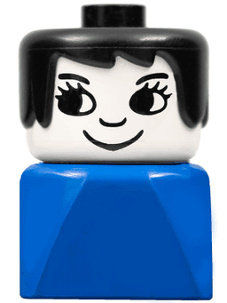 LEGO Duplo 2 x 2 x 2 Figure Brick Early Female on Blue Base Black Hair Eyelashes Nose (dupfig031) minifigure
