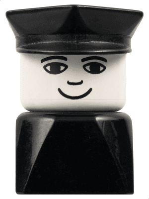 LEGO Duplo 2 x 2 x 2 Figure Brick Early Male on Black Base Black Police Hat (dupfig035) Duplo Minifigure