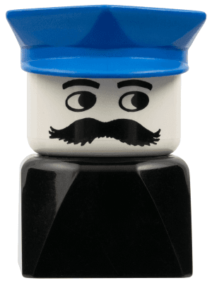 LEGO Duplo 2 x 2 x 2 Figure Brick Early Male on Black Base Blue Police Hat Moustache (dupfig036) Duplo Minifigure