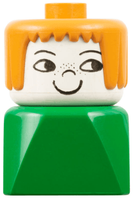 LEGO Duplo 2 x 2 x 2 Figure Brick Early Female on Green Base Earth Orange Hair Nose Freckles (dupfig040) Duplo Minifigure