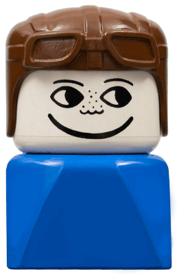 LEGO Duplo 2 x 2 x 2 Figure Brick Early Male on Blue Base Brown Aviator Hat Freckles (dupfig041) Duplo Minifigure