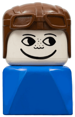 LEGO Duplo 2 x 2 x 2 Figure Brick Early Male on Blue Base Brown Aviator Hat Freckles (dupfig041) minifigure