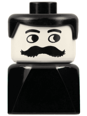 LEGO Duplo 2 x 2 x 2 Figure Brick Early Male on Black Base Black Hair Moustache (dupfig042) Duplo Minifigure