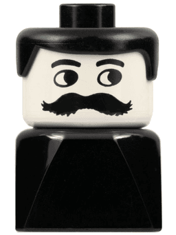 LEGO Duplo 2 x 2 x 2 Figure Brick Early Male on Black Base Black Hair Moustache (dupfig042) minifigure