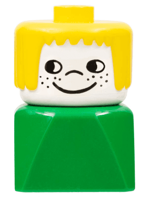 LEGO Duplo 2 x 2 x 2 Figure Brick Early Female on Green Base Yellow Hair Nose Freckles on Cheeks (dupfig043) Duplo Minifigure
