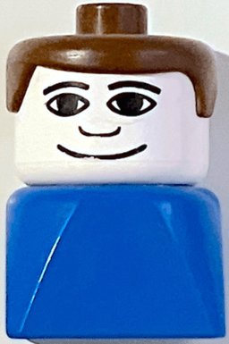 LEGO Duplo 2 x 2 x 2 Figure Brick Early Male on Blue Base Brown Hair (dupfig044) minifigure
