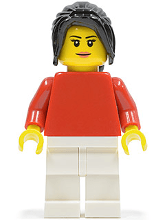 LEGO Plain Red Torso Black Hair Ponytail Long with Side Bangs (edu004) minifigure