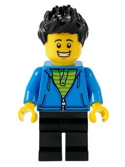 LEGO Male with Black Spiked Hair Dark Azure Hoodie Lime Shirt and Black Legs (edu007) minifigure