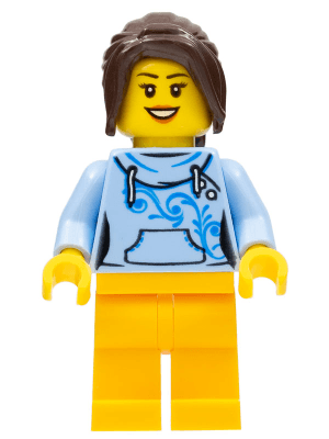 LEGO Female with Long Dark Brown Hair Bright Light Blue Hoodie and Bright Light Orange Legs (edu008) LEGO Minifigure