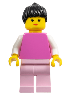 LEGO Plain Dark Pink Torso with White Arms Pink Legs Black Ponytail Hair (fre003) LEGO Minifigure