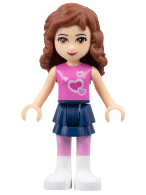 Friends Olivia (Light Nougat) - Dark Blue Layered Skirt, Dark Pink Top with Hearts