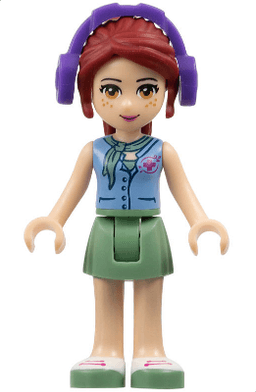 Friends Mia - Sand Green Skirt, Medium Blue Top with Red Cross Logo and Scarf, Dark Purple Headphones