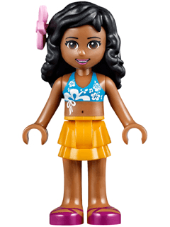 Friends Kate - Bright Light Orange Layered Skirt, Dark Azure Bikini Top, Flower