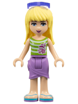 Friends Stephanie - Medium Lavender Wrap Skirt, Green Top with White Stripes, Sunglasses