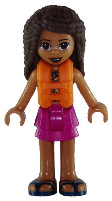 Friends Andrea - Magenta Layered Skirt, Dark Turquoise and Gold Top, Life Jacket