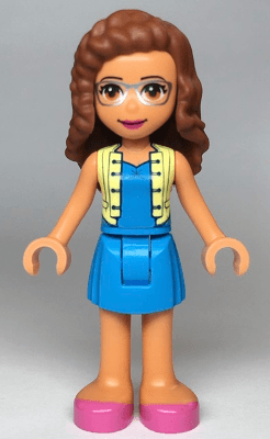 Friends Olivia (Nougat) - Dark Azure Skirt and Top with Bright Light Yellow Vest, Dark Pink Shoes