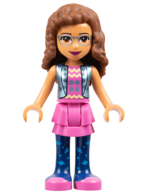 Friends Olivia (Nougat) - Dark Pink Skirt and Dark Blue Leggings, Dark Pink Top with Blue Jacket