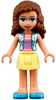 Friends Olivia (Nougat) - Bright Light Yellow Skirt, Dark Pink Top with Blue Jacket