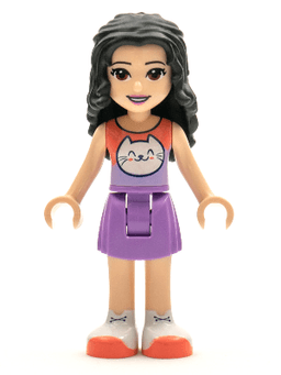 Friends Emma - Medium Lavender Skirt, Coral and Lavender Top with Cat Head