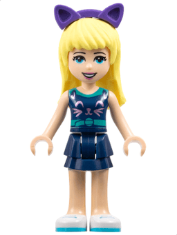 Friends Stephanie - Dark Blue Layered Skirt, Sleeveless Top with Cat Face, Dark Purple Cat Ears
