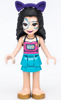 Friends Emma - Medium Azure Skirt, Gold Shoes, Butterfly Face Paint, Dark Purple Cat Ears