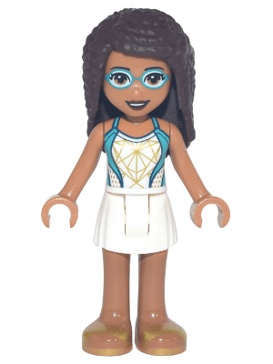 Friends Andrea - White Skirt, Dark Turquoise and White Swimsuit, Swim Goggles