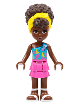 Friends Nandi - Dark Azure Single Strap Tank Top, Dark Pink Skirt, White Sandals, Yellow Head Wrap