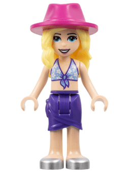 Friends Stephanie - Medium Blue Swimsuit Top, Dark Purple Skirt, Silver Shoes, Magenta Hat