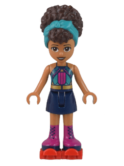 Friends Andrea - Dark Turquoise Halter Top, Dark Blue Skirt with Magenta Boots, Dark Turquoise Head Wrap, Red Roller Skates