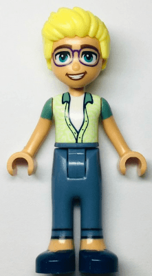 Friends Olly - Yellowish Green and Sand Green Unbuttoned Shirt, Sand Blue Trousers, Dark Blue Shoes