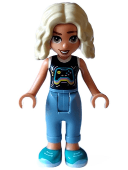Friends Nova - Black and White Shirt with Video Game Controller, Sand Blue Trousers with Cuffs, Dark Turquoise Shoes
